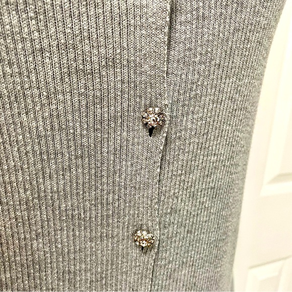 Zara Heather Gray Ribbed Long Line Cardigan/Sweater Dress & Rhinestone Buttons - Picture 5 of 6